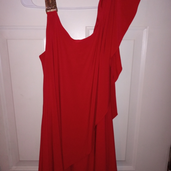 Dressbarn Collection Red Polyester ♥️ One Shoulder Dress Size 12 - Picture 5 of 7